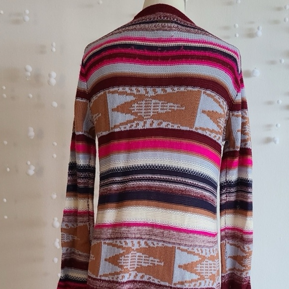 Billabong Long Striped Open-Front Fade to Dust Cardigan in Pink, Tan & Black - Picture 5 of 8